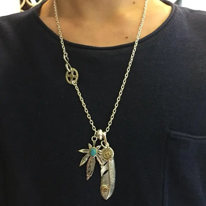 

Handmade Pure Silver 925 Long Necklace Men Wild Indian Eagle Feather Charms 100% Pure Sterling Silver Cool Stylish Mens Jewelry