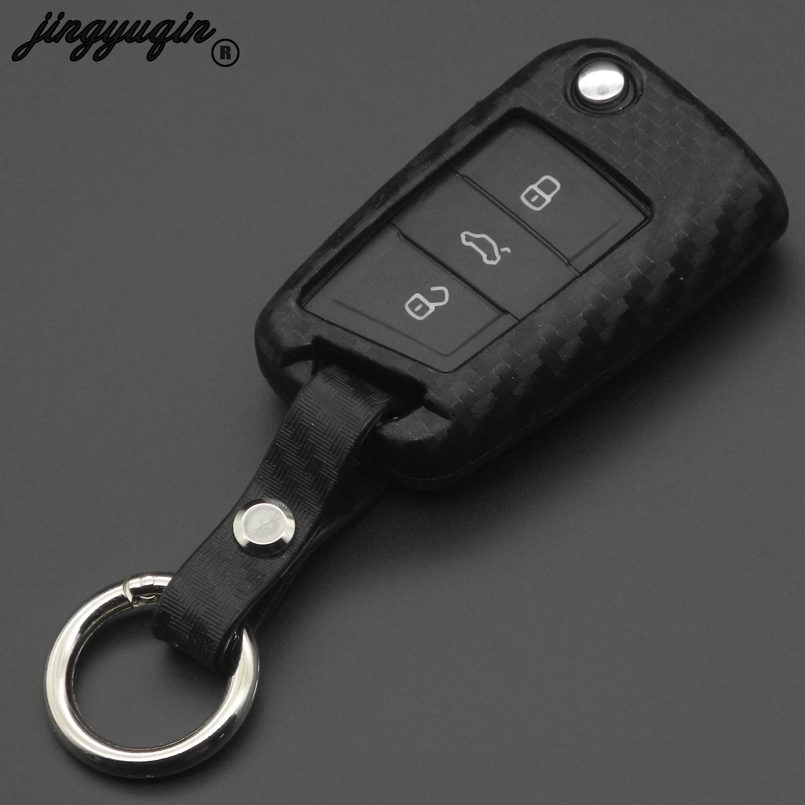 Carbon Fiber Silicone Car Key Case Cover Fob Keychain for VW Polo Golf 7 Tiguan Skoda Octavia Kodiaq Karoq Seat Ateca Leon Ibiza
