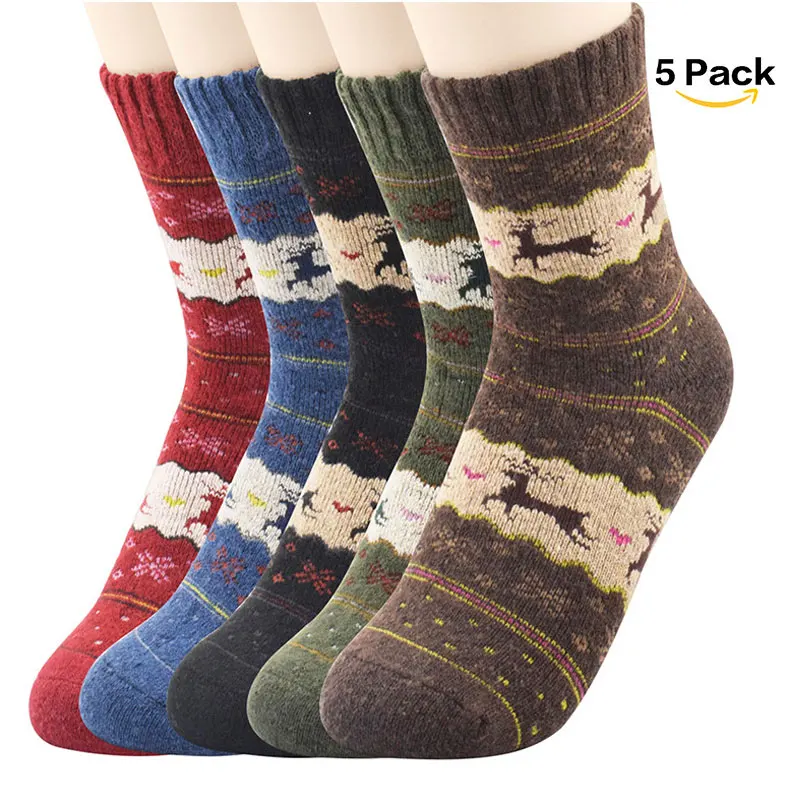 AZUE 5 пар теплые носки для зимы Повседневные вязаные шерстяные носки с рождественскими оленями удобные носки для мужчин и женщин