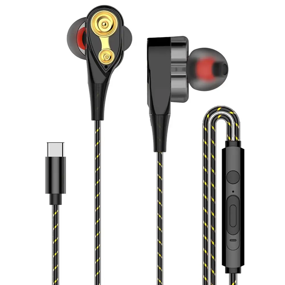 

New Universal Dual Driver Type-C Audio Jack In-ear Deep Bass Music Wired Earphones