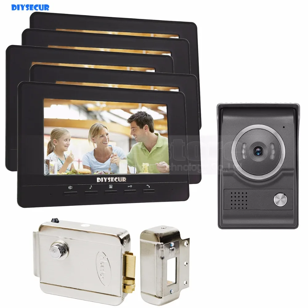 Best DIYSECUR 7inch Video Intercom Video Door Phone 700TV Line IR Night Vision HD Camera + Electric Lock for Home Office Factory 1V5