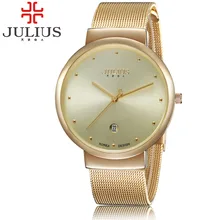 2017 chaud de luxe julius marque montres hommes femmes quartz-montre relogios acier maille sangle montre-bracelet mince cadran horloge relogio montre