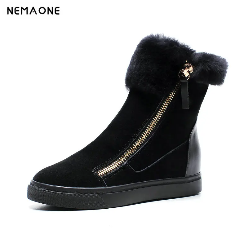 

NEMAONE Suede leather Women Plus Size Snow Boots Winter Short Boot Female Faux Fur Warm Flat Shoes Edging Footwear size 41 42