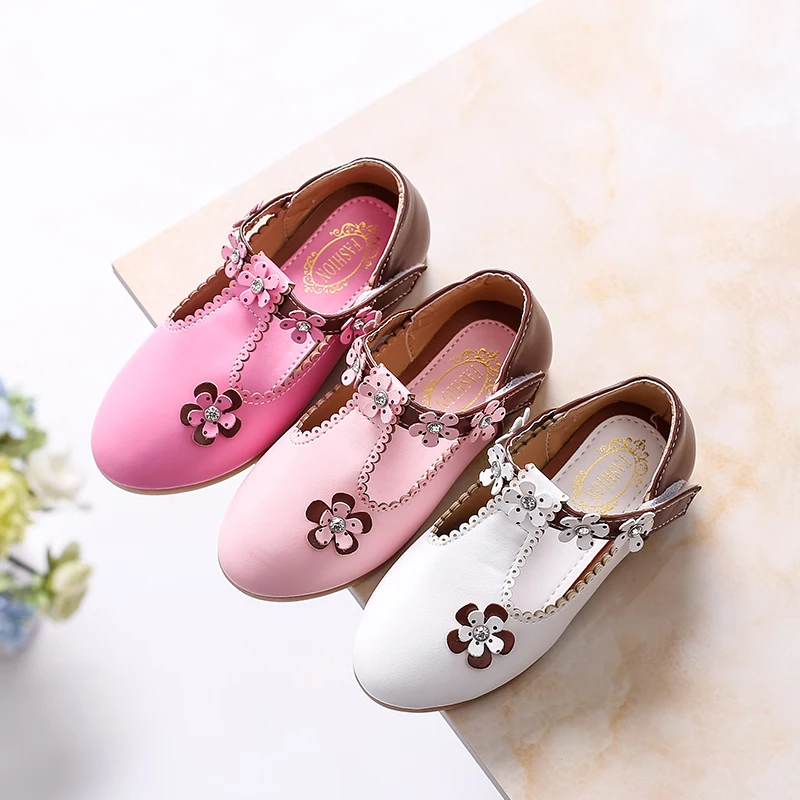 Кожаная обувь для маленьких девочек; обувь принцессы; сезон осень; Новинка; детская обувь на плоской подошве для девочек; обувь для девочек со стразами; размеры 21-36; B139
