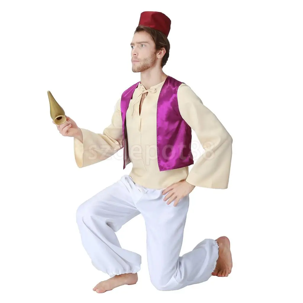 Prettyia Indian Arab Prince Costume Hat Adult Mens Sheik Cosplay Halloween Masquerade Party Outfit Anime Uniform