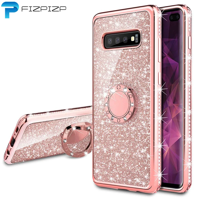 

Glitter Diamond Case For Samsung Galaxy S10 S10e S8 S9 Plus Note 9 8 S7 edge A6 A8 Plus 2018 A7 Magnetic Finger 360 Ring Cover