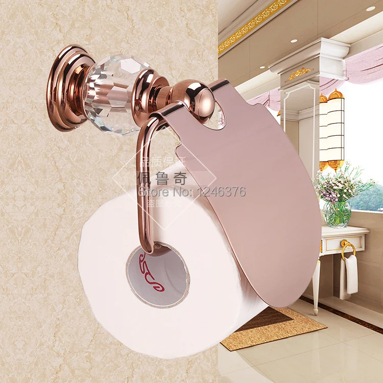 Bathroom Accessories luxury crystal & brass Rose gold paper holder roll
