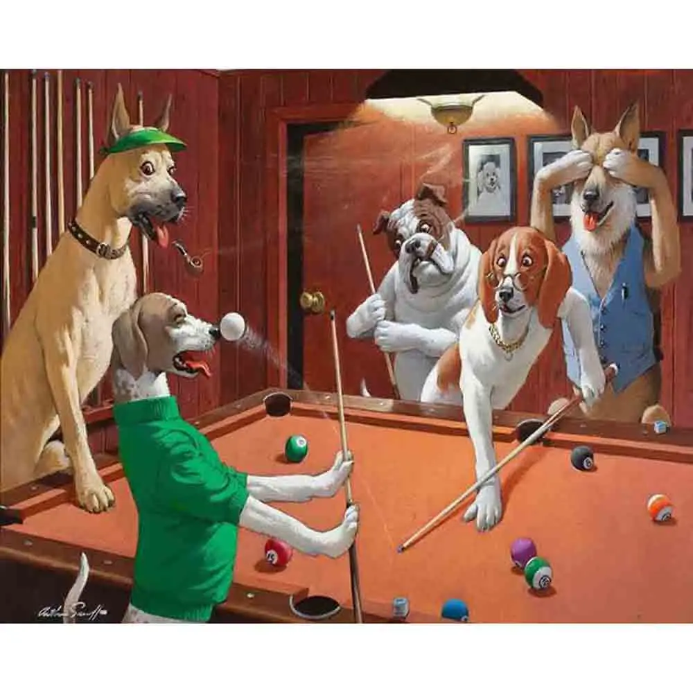 

5D DIY Full Circle Diamond Painting Painted Dog Cartoon Animal Billiard Dog Mosaic Embroidery Cross Embroidery