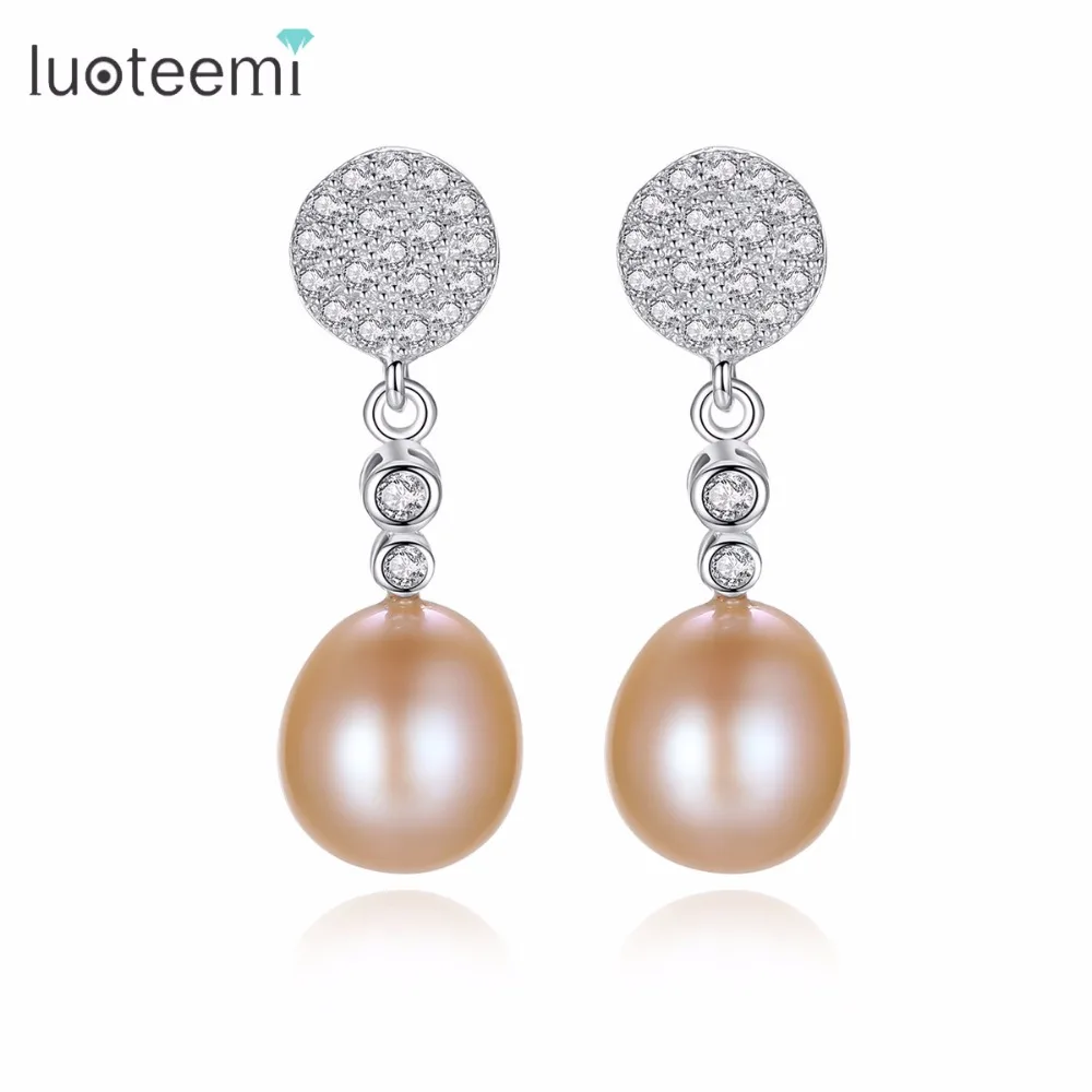 

LUOTEEMI Drop Earrings Sterling Silver Freshwater Natural Pearl Popular Prevalent Fashionable Brincos For Women Wedding Jewelry