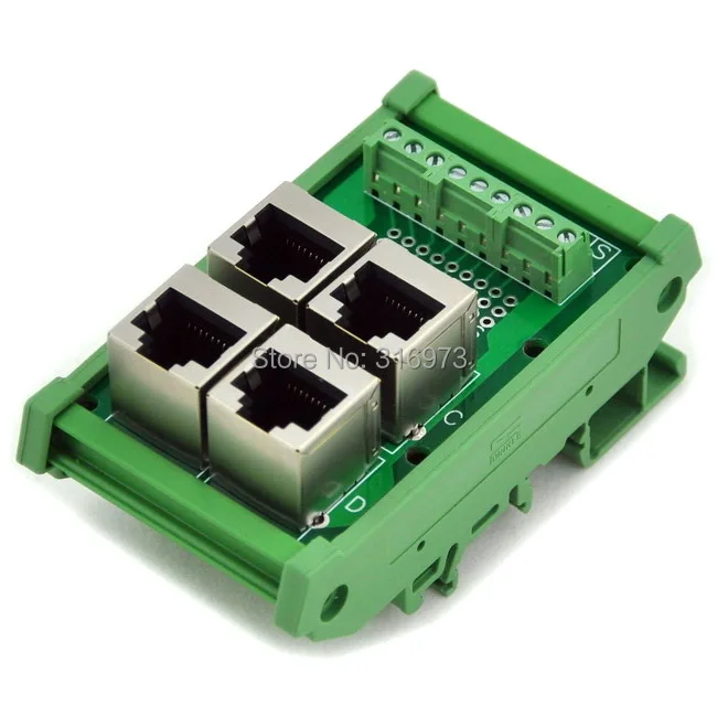 

RJ45 8P8C 4-Way Buss Board DIN Rail Mount Interface Module.