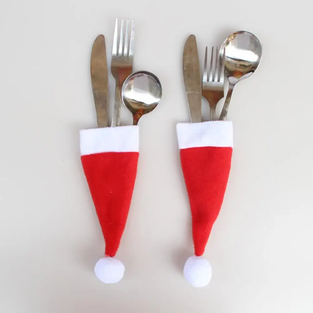 

10Pcs Christmas Santa Hat Tableware Pockets Knife Holder Xmas Table Dinner Decor