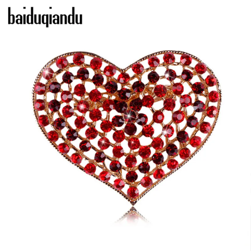 

Gifts for Mother's Day Red Crystal Rhinestone Heart Brooches and Pins Women Clothes Accesseries