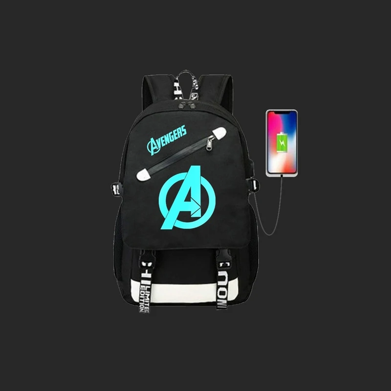  Avengers Luminous Backpack School for Boys USB Charging Travel Shoulder Backpack Bag Girls Canvas P