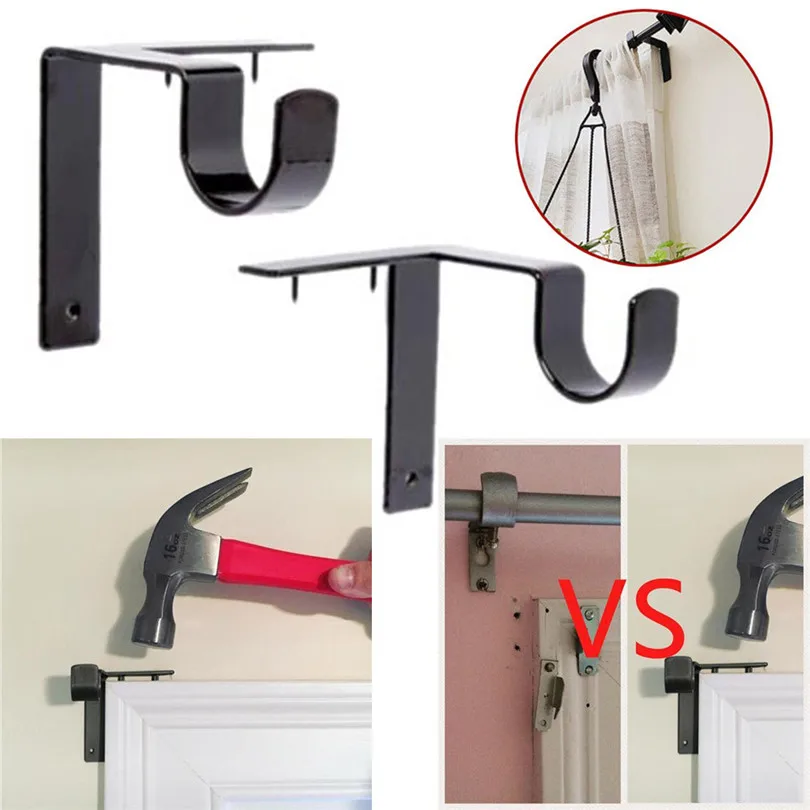 2PC Curtain Rod Bracket Single Hang Curtain Rod Holders Bracket Into Window Frame Kitchen Shelf