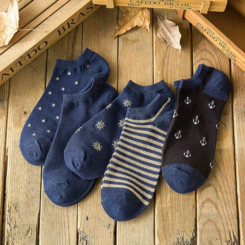 

Navy Wind Socks Slippers for Men Fitness Breathable Fashion Socks Non-slip Low Cut Ankle Length Cotton Socks Slippers