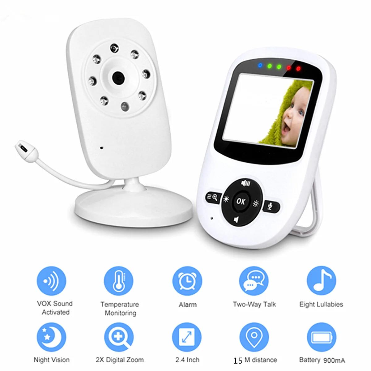 

Wireless Video Baby Monitor High Resolution 2 Way Talk 2.4GHz Night Vision Security IR LED Camera Viewer Temperature Monitoring