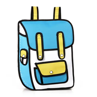 Flyone 3D прыжок стиль 2D рисунок мультяшный бумажный пакет комикс рюкзак модные милые студенческие сумки Bolos 6 цветов - Цвет: Blue