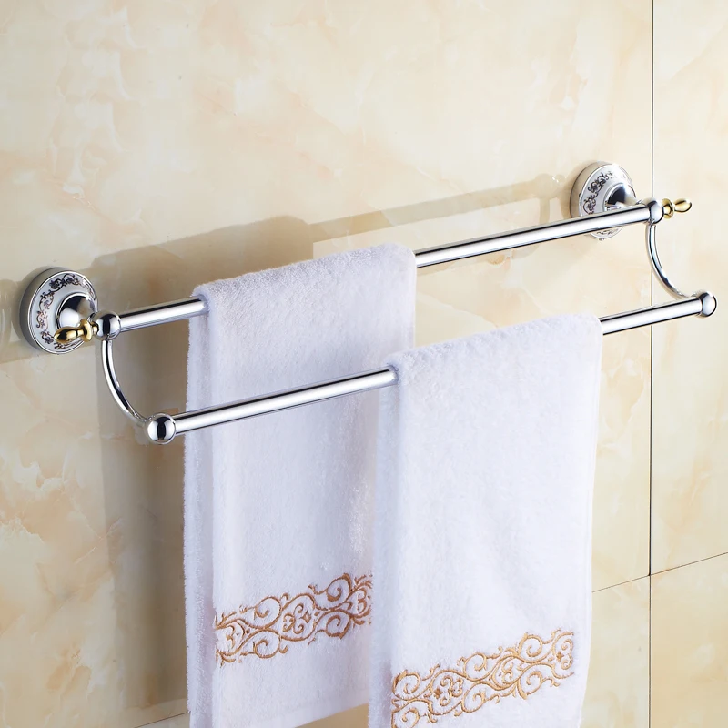 Ceramics base Zinc Aolly bathroom double towel bars, Wall toilet hanging towel rack shelf