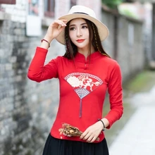 Новая Осенняя хлопковая Футболка с вышивкой в национальном стиле