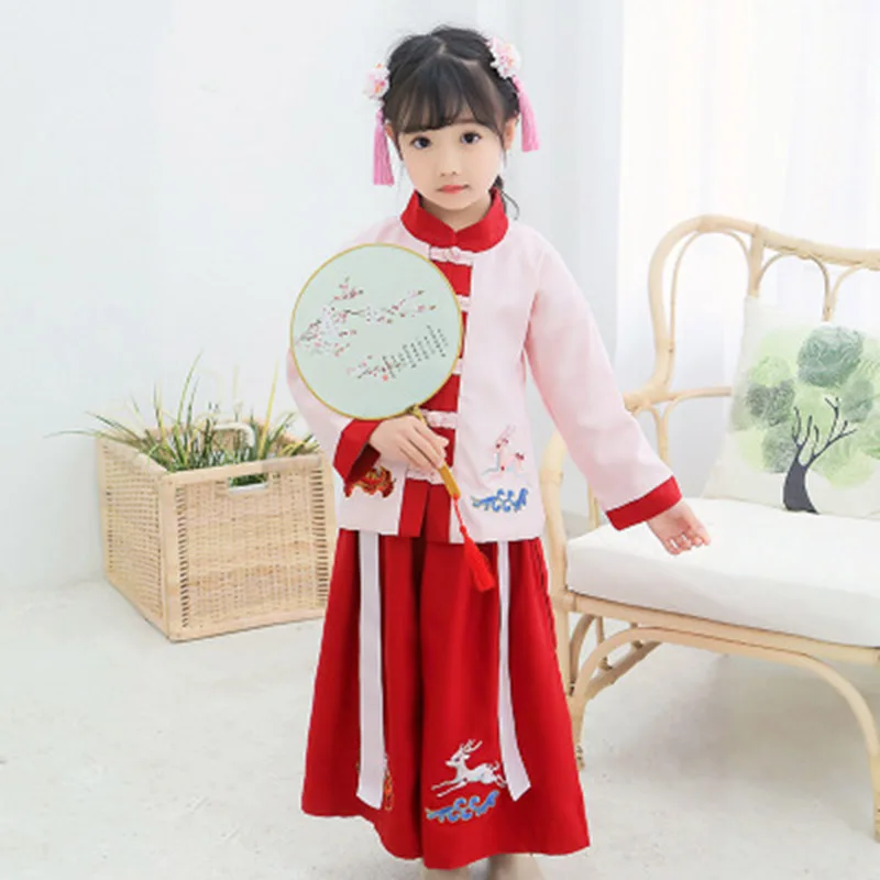 Hanfu костюм для девочек на весну и осень детская одежда в китайском стиле ретро