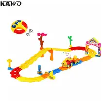 KAWO Go Go Smart Wheels Cartoon Tumbler Bear Electric RC Speedway Train Railcar with Lights & Music 43 Pieces