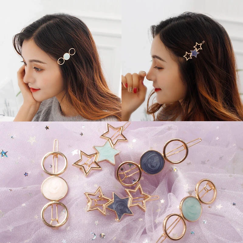 

Korea Fashion Cute Acetate Round Star Alloy Hairpin Barrette Headwear Female Simple Popular Hollow Star Hair Ornament Headband