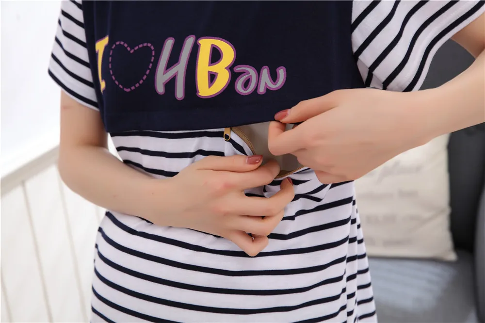 Средства ухода за кожей для будущих мам пижамы полосатый хлопок беременных кормящих Robel письма мультфильм Ночная рубашка для грудного