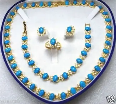 

Hot sale Free Shipping>>Beautiful Turquoise necklace bracelet ring earring set