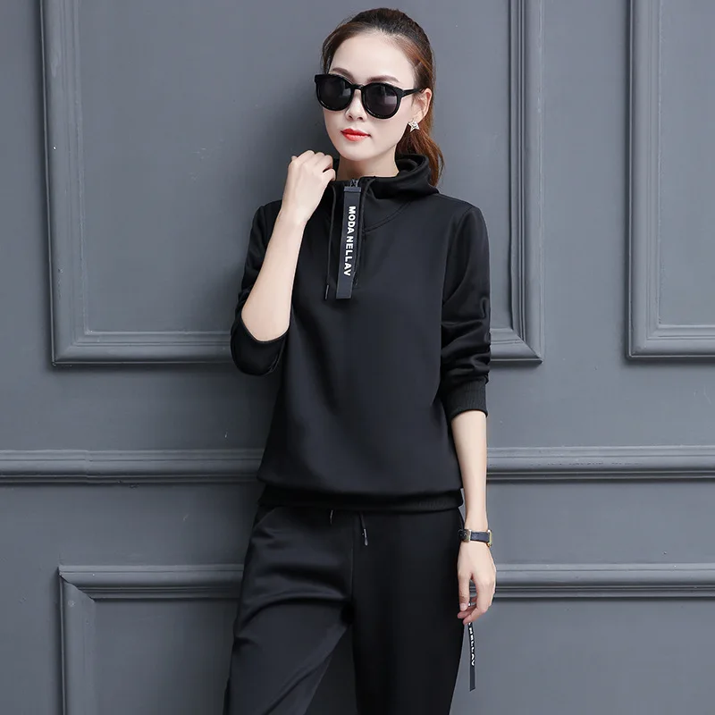 

2018 New Autumn Winter Women's Suit Casual Two Piece Set Sportswear Long Sleeve Hoodie + Pants Plus Size 3XL Female Y153