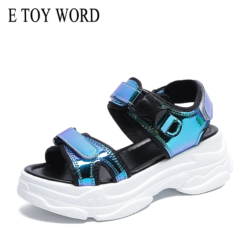 E TOY WORD Sandals women 2019 New Fashion Ladies Casual Shoes Bling Wedges Buckle strap Platform Shoes 5 CM Summer Sandals