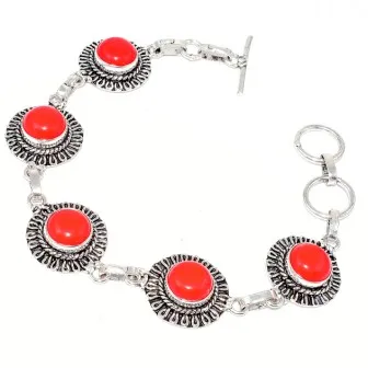 

Red Coral Bracelet Silver Overlay Over Copper , 21.2 cm, B3236