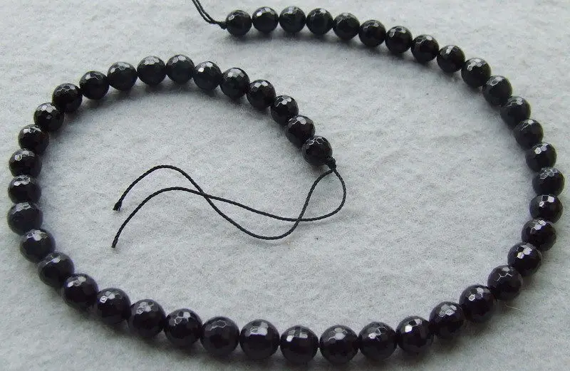 

8SE10745 8mm Natural Black Tourmaline Round Faceted 15.8" Beads
