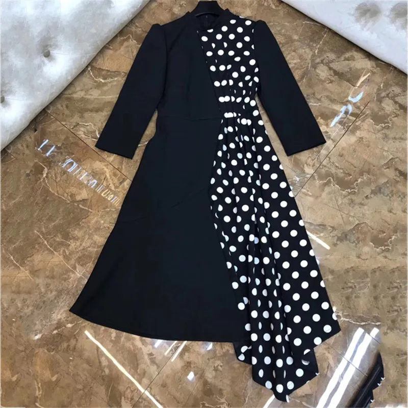 Download Polka Dots Patchwork Long Dress Women Autumn Half Sleeve ...