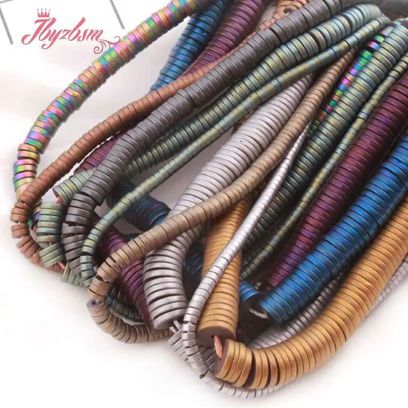 

1x2/1x4/1x6mm Natural Hematite Forst Rondelle Button Stone Beads For Christmas Jewelry Making DIY Necklace Bracelet Strand 15"