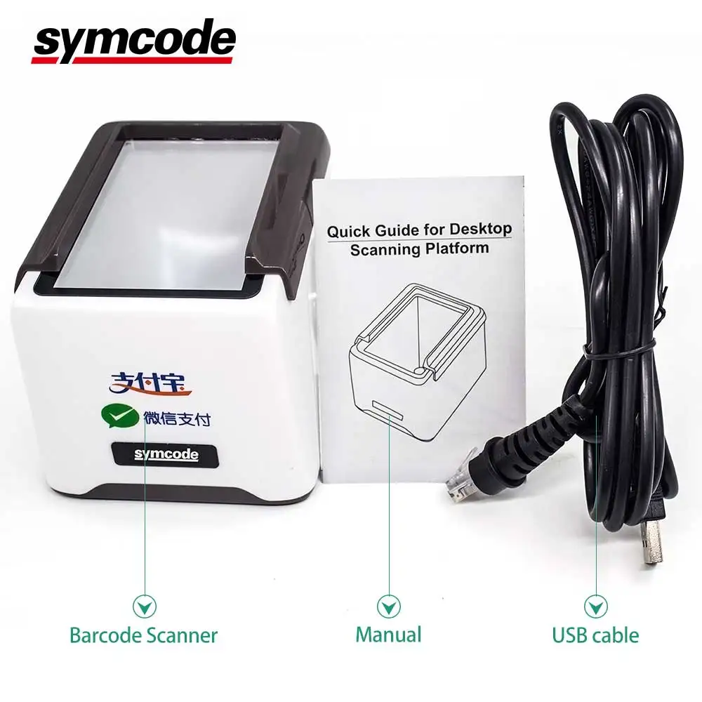 Настольный сканер штрих кодов 1D 2D считыватель Symcode на платформе с USB кабелем