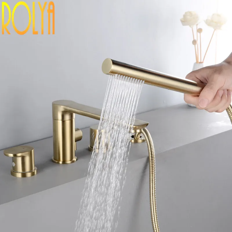 

Rolya Burnish Golden Roman Tub Trim Bathtub Faucet Bathing Shower Mixer Filler Tap Solid Brass New Arrival