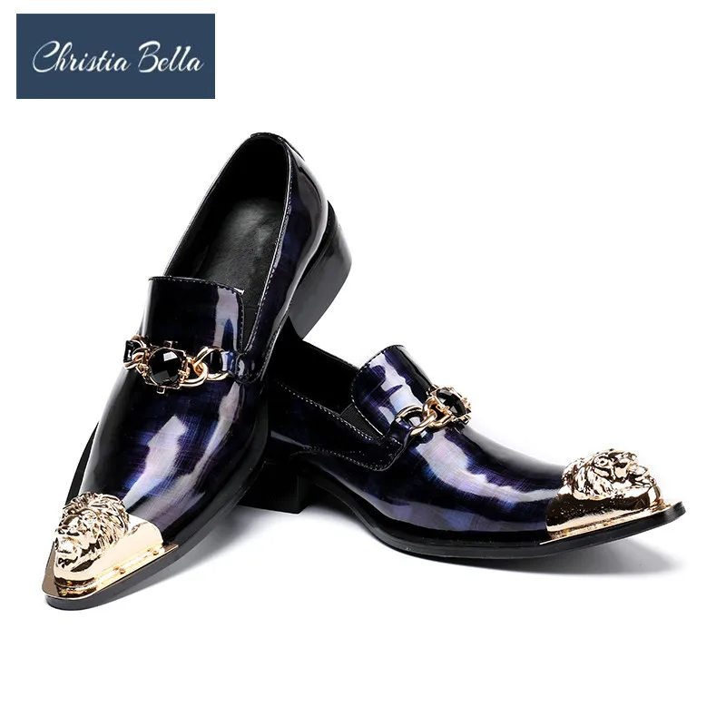 

Christia Bella Luxury Fashion Men's Brand Designer Dress Shoes with Chian Fashion Genuine Leather Oxfords Men's Flats Plus Size