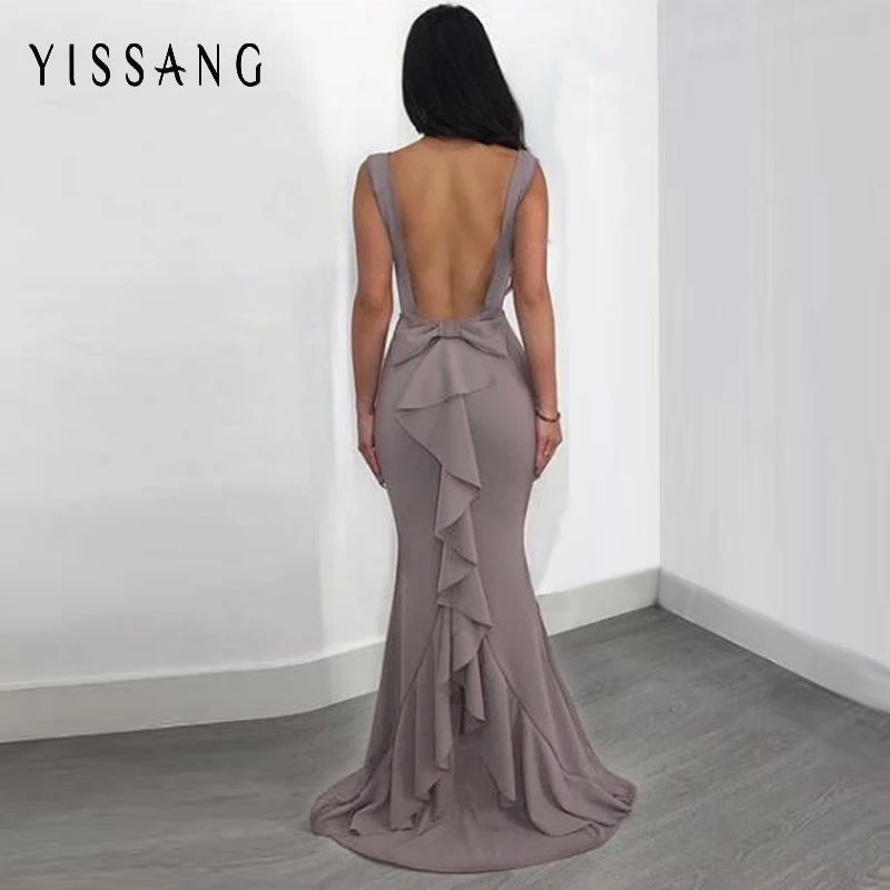 Yissang красное сексуальное женское длинное платье русалки с открытой спиной для