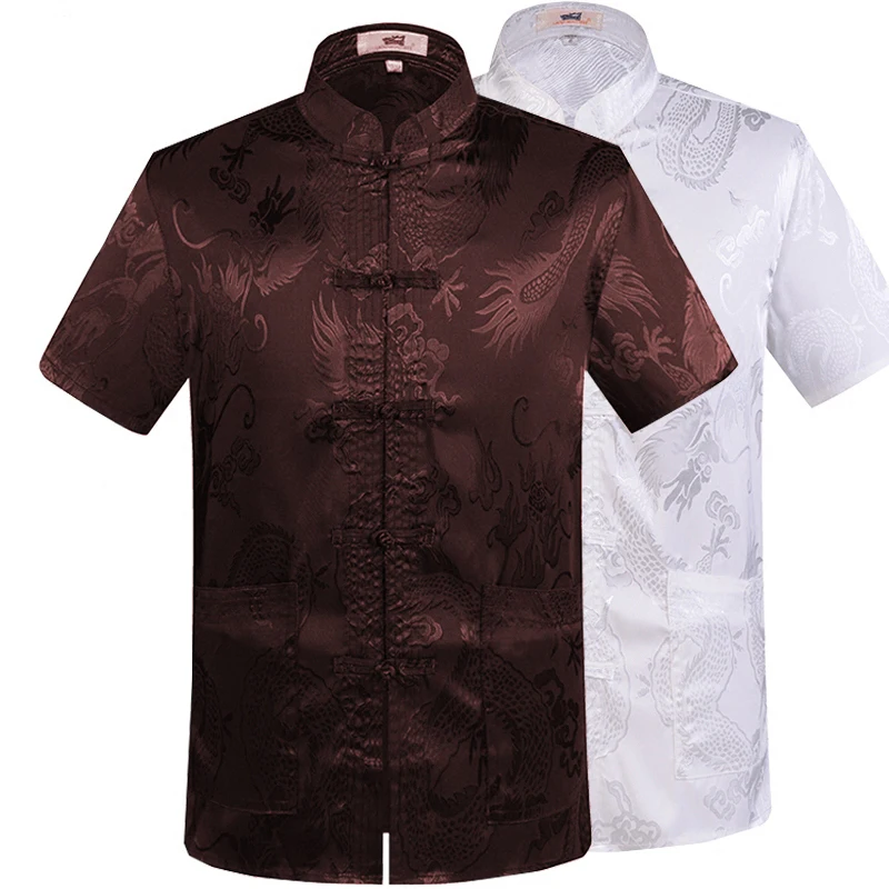 Summer New Mens Kung Fu Shirt Blouse Mans Short Sleeve Traditional Chinese Tang Suit Top Male Tai Chi Uniform Oversized 4XL