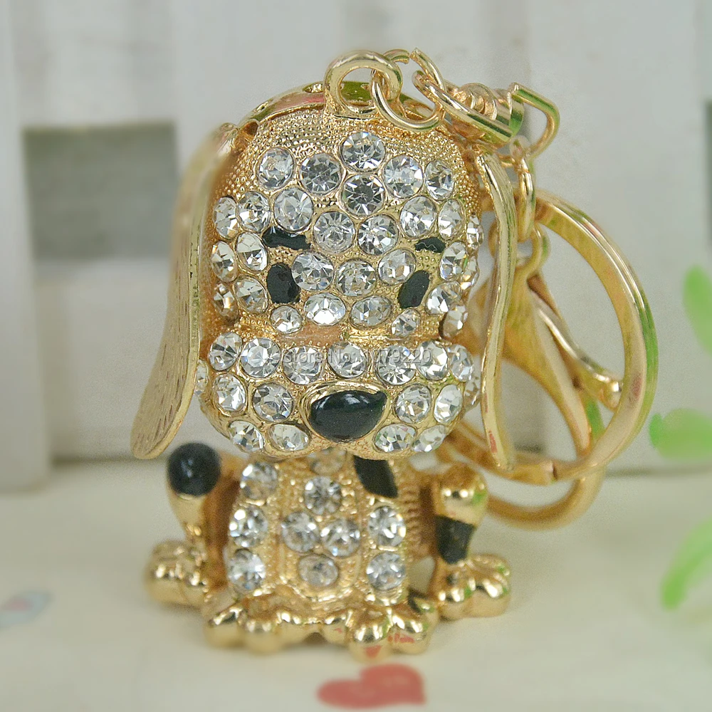 Big Dog Keyring Rhinestone Crystal Charm Jewellery Women Bag Pendant Car Key Chain Valentine's Day Christmas Gift