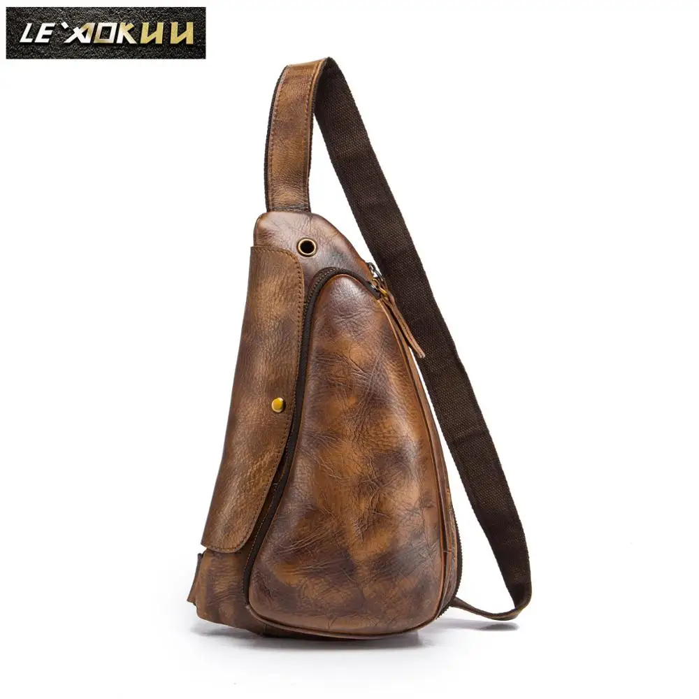 

Quality Men Crazy Horse Leather Casual Waist Pack Chest Bag Sling Bag Design One Shoulder Bag Crossbody Bag For Male 9976lb