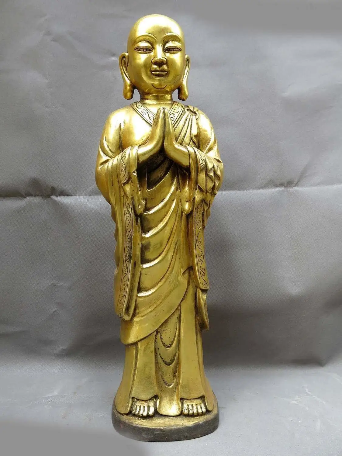20" China bronze gild buddhism good luck copper arhat Buddha sculpture