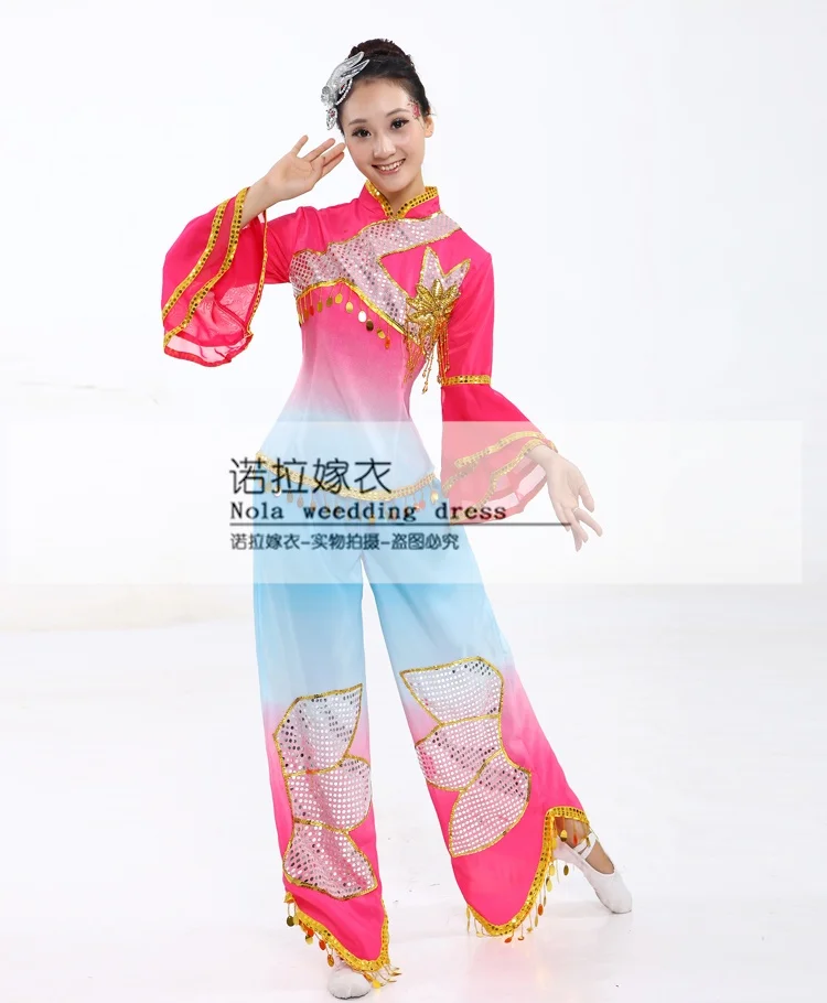 (0162) New Fashion Chinese folk square dance costumes yangko stage performance clothing fan dance clothing
