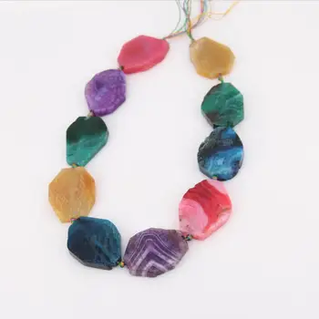 

9pcs/str Drilled Large Dragon Veins Achate Polished Slice Loose Beads Necklace,Mixed Color Striped Agates Slab Pendants