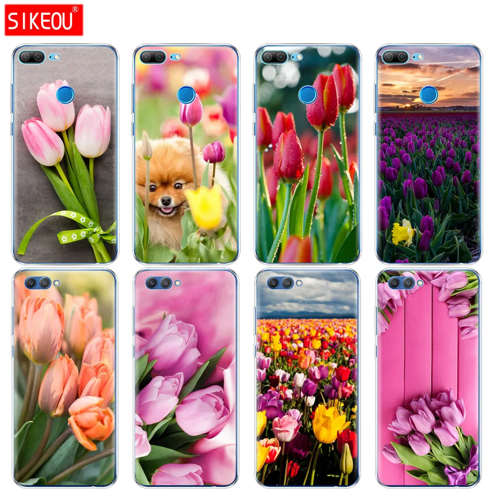 

Silicone Cover phone Case for Huawei Honor 10 V10 3c 4C 5c 5x 4A 6A 6C pro 6X 7X 6 7 8 9 LITE Tulips flower Spring field purple