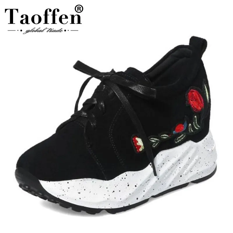 

TAOFFEN Sexy Women Genuine Leather Wedges Shoes Women Flower Cross Strap Wedges Pumps Platform Shoes Women Footwears Size 34-39