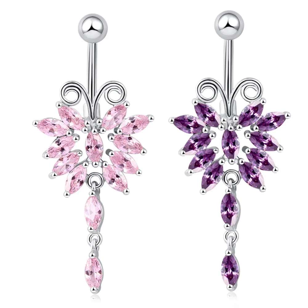 Anti Allergy Medical Crystal Zircon Butterfly Navel Piercing Navel Nail