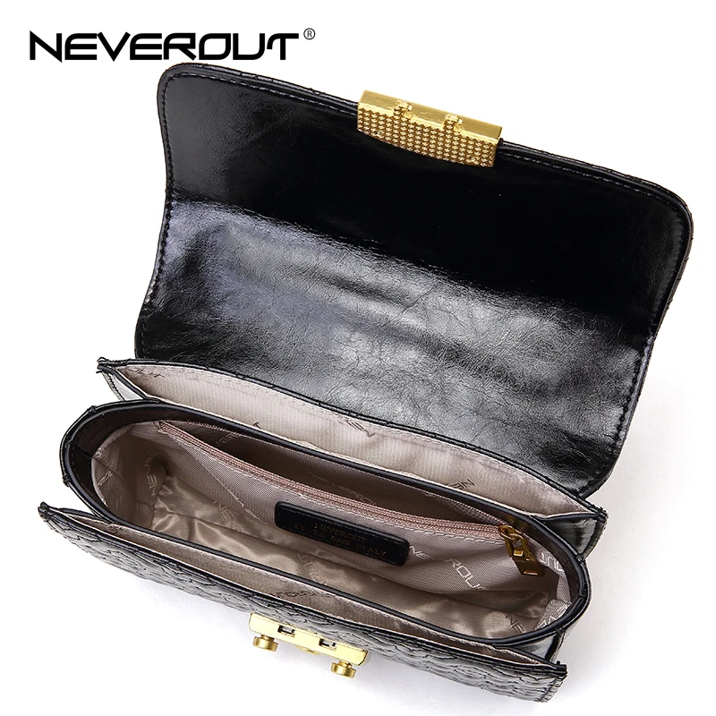 Женская сумка мессенджер NEVEROUT черная Повседневная через плечо из натуральной