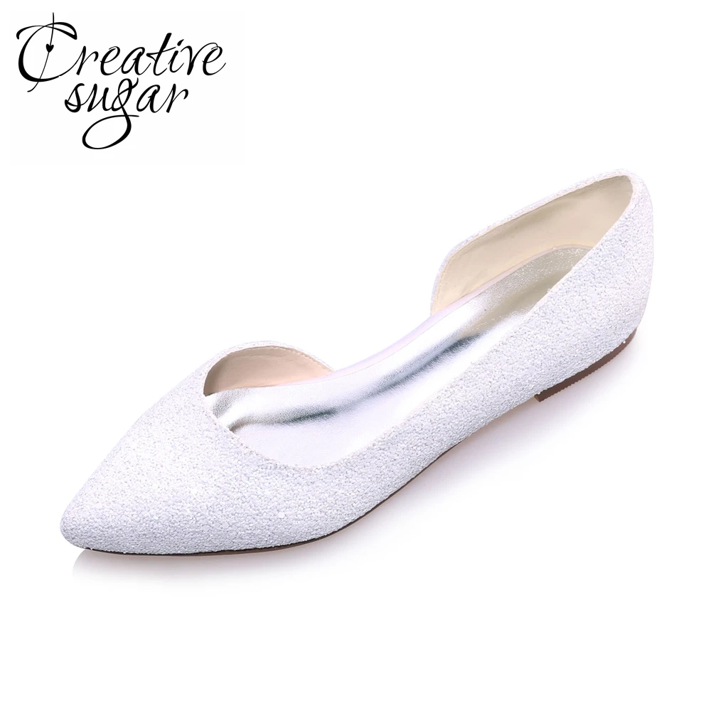 Женские блестящие туфли лодочки с острым носком цвета слоновой кости|slip on|flats