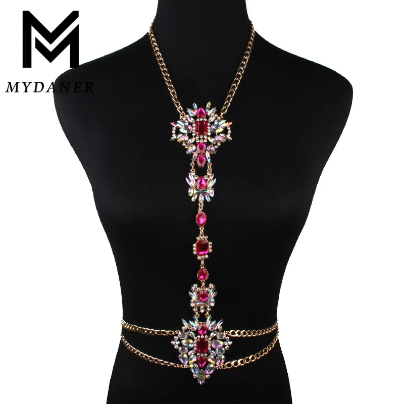 2017 Fashion Long Chain Necklace Luxury Crystal Women Maxi Rhinestone